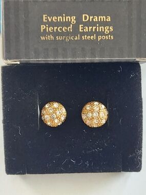 Vintage Avon Evening Drama Gold Pavé Crystal Stud Earrings